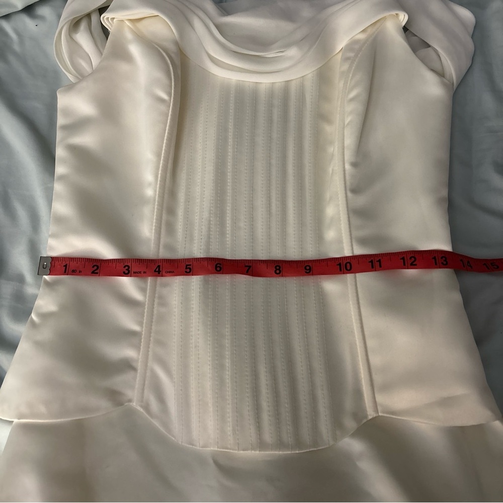 Jessica McClintock Corset Wedding Ivory Gown Strapless Satin Sheer Cap Sleeve 4 - Picture 12 of 14